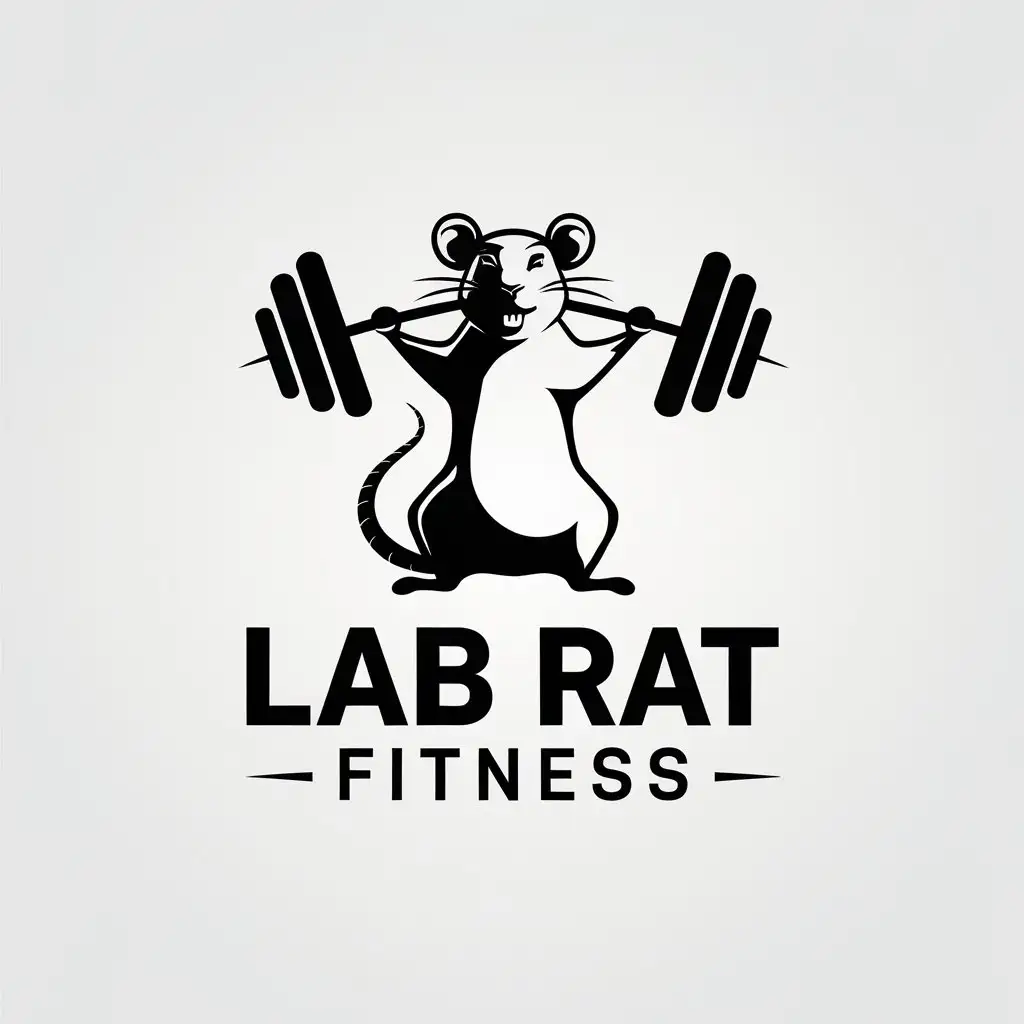 LOGO Design for Lab Rat Fitness Minimalistic Vector with Lab Rat Lifting a Barbell for Sports Fitness