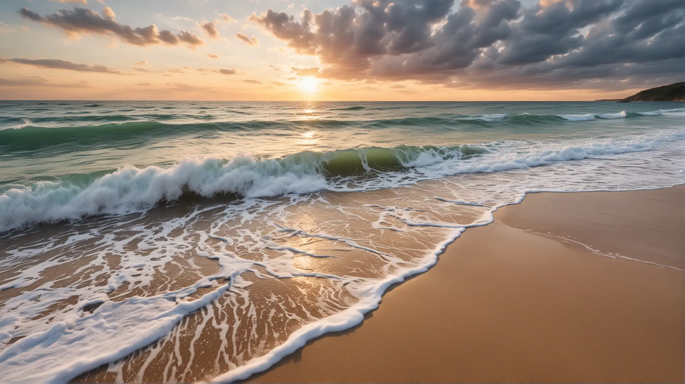 Breathtaking Coastal Scene with Gentle Waves and Sandy Shoreline