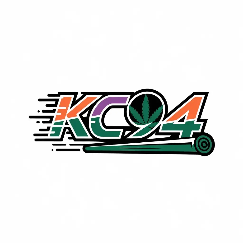 LOGO Design for KC94 Bold Motorsport Font with Cannabis Plant and Spliff Theme in Black Orange and Purple