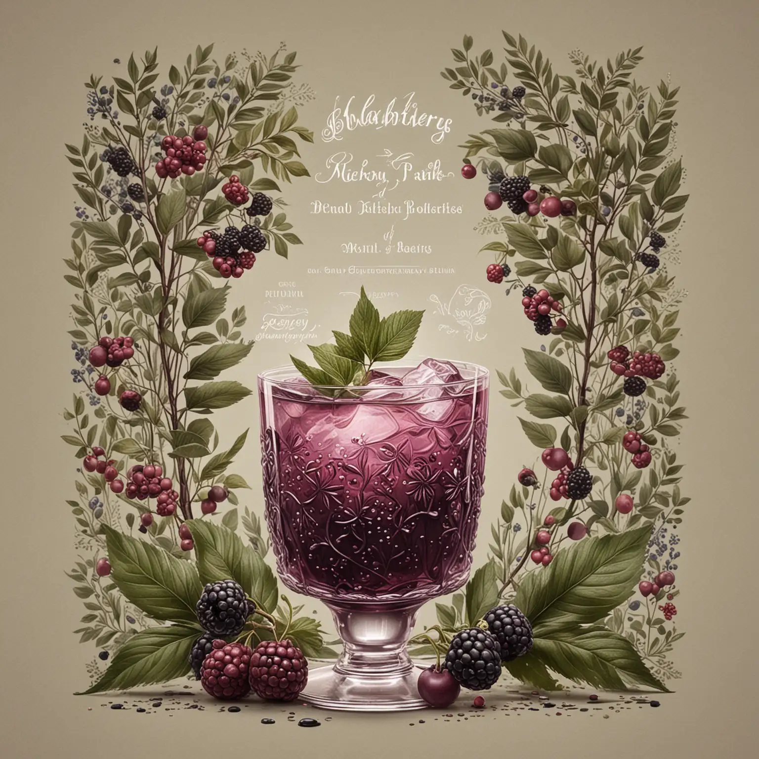 Elegant-Blackberry-Gin-Illustration-with-Antique-Glasses-and-Fresh-Accents