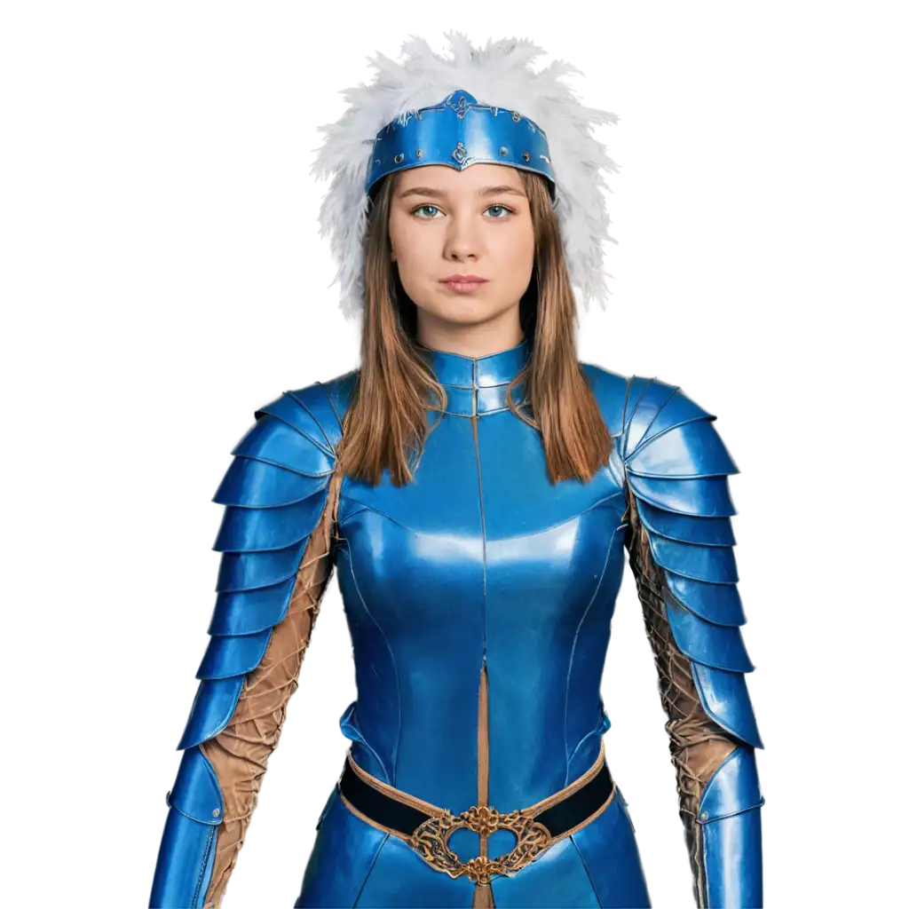 Girl-Model-in-Blue-Knight-Armor-with-Ostrich-Feathers-Helmet-PNG-HighQuality-Image-for-Various-Creative-Uses