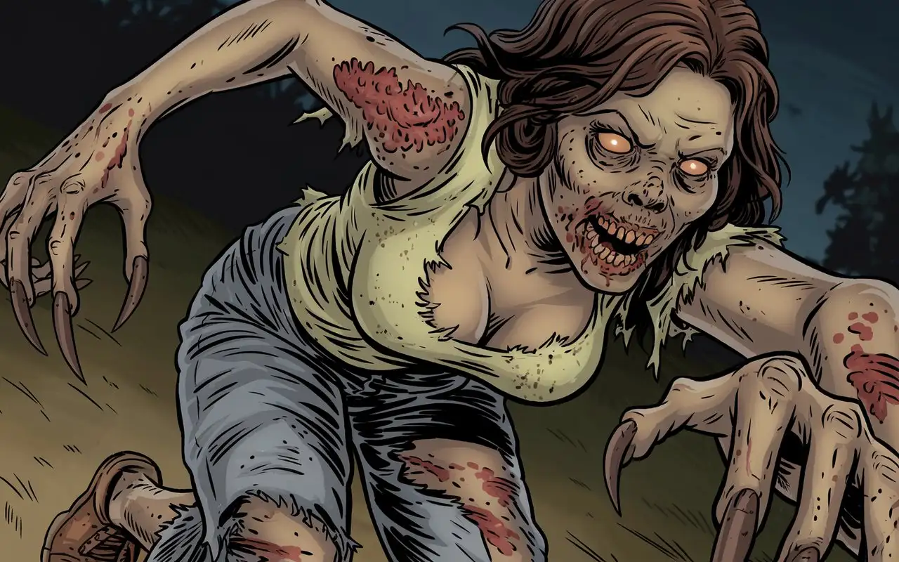 Curvy-Rotten-Zombie-Woman-with-Claws-in-Dark-Night-Chase