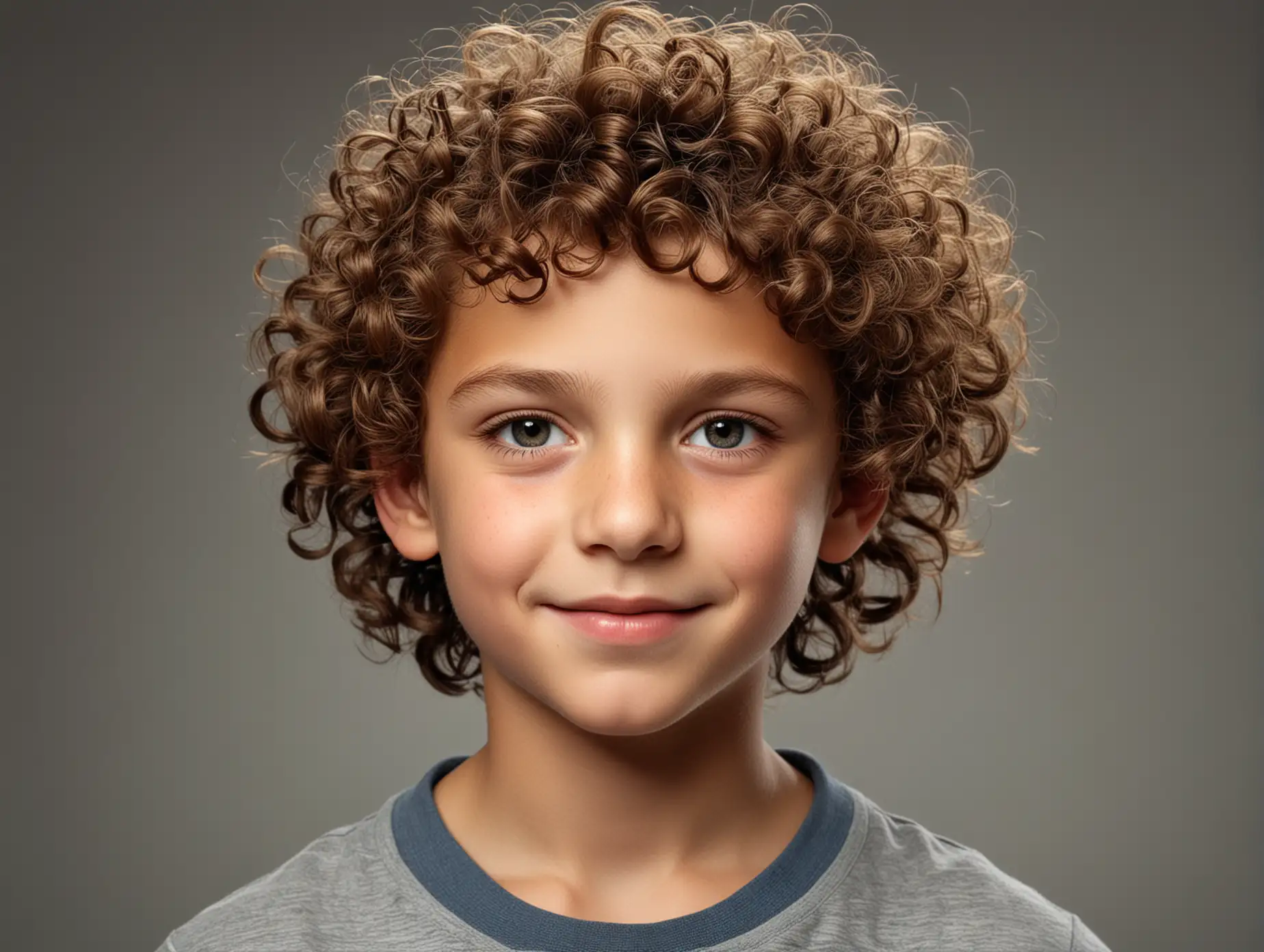 An image of a boy age between 10 to 12 with curly hairstyle. Must be realistic