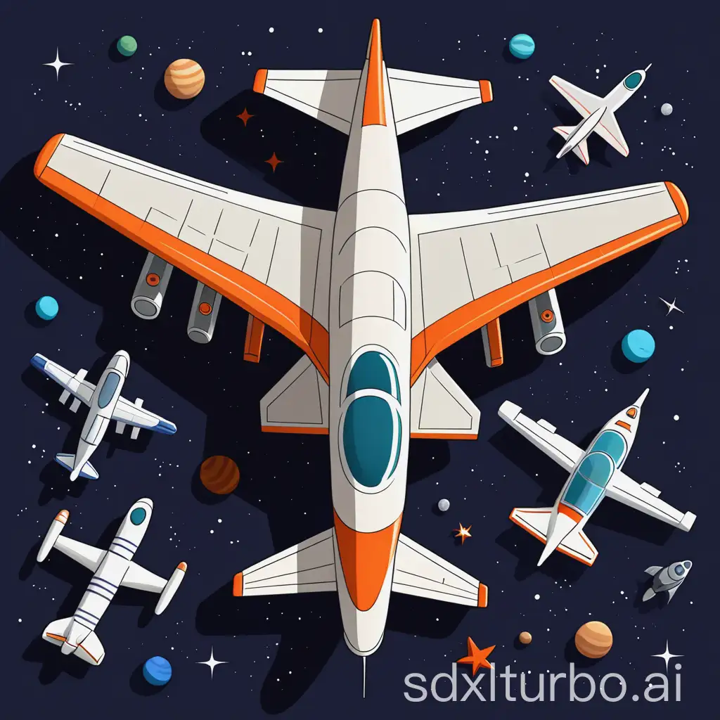 Aircraft , space , Top-Down , Cartoon