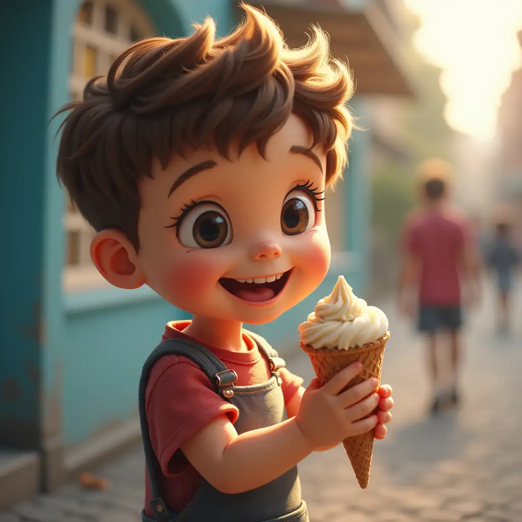 Little boy in his hand ice Cream