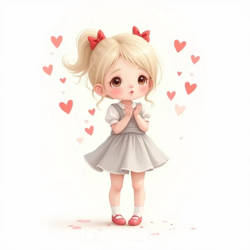 Whimsical-Illustration-of-a-Young-Girl-Blowing-Kisses-with-Red-Hearts