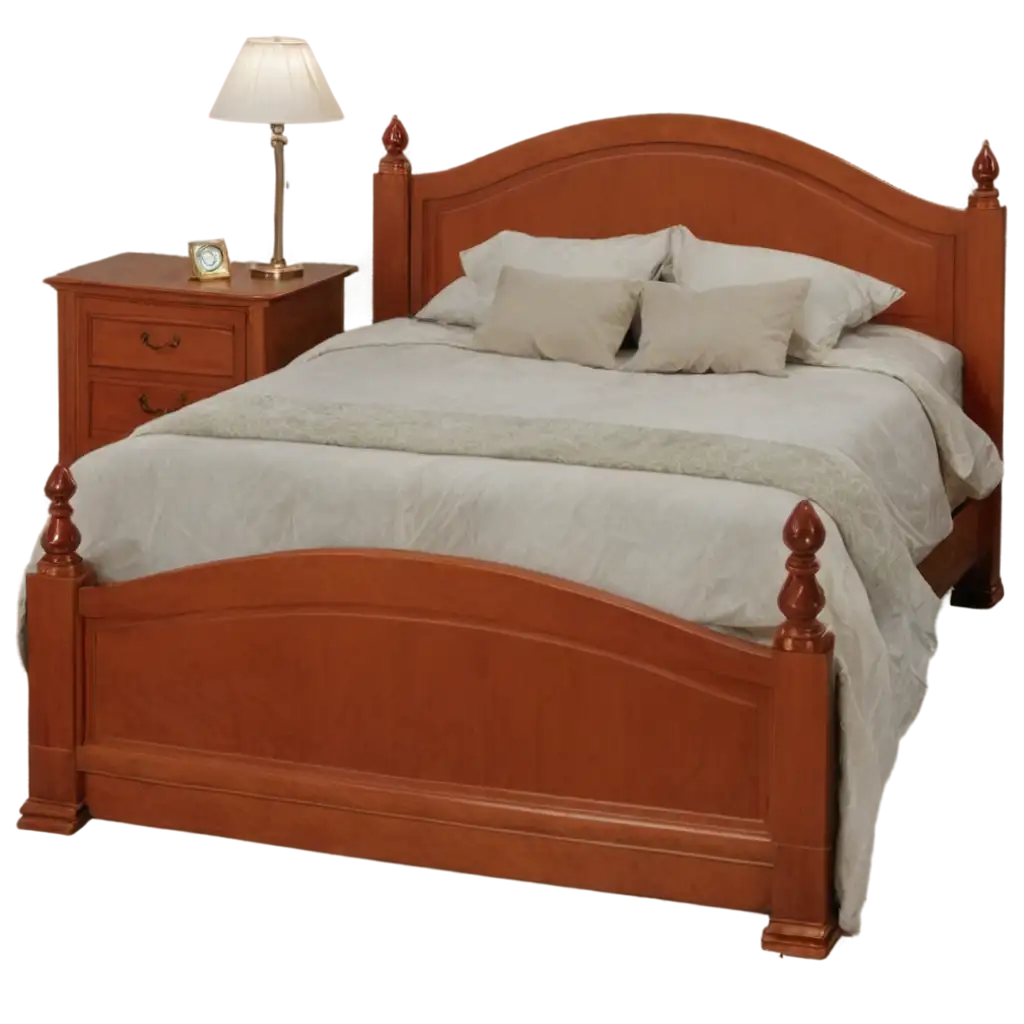 Marital-Bed-PNG-Image-with-Cherry-Wood-Furniture-Pillows-and-Lamps-HighQuality-Design-for-Versatile-Use