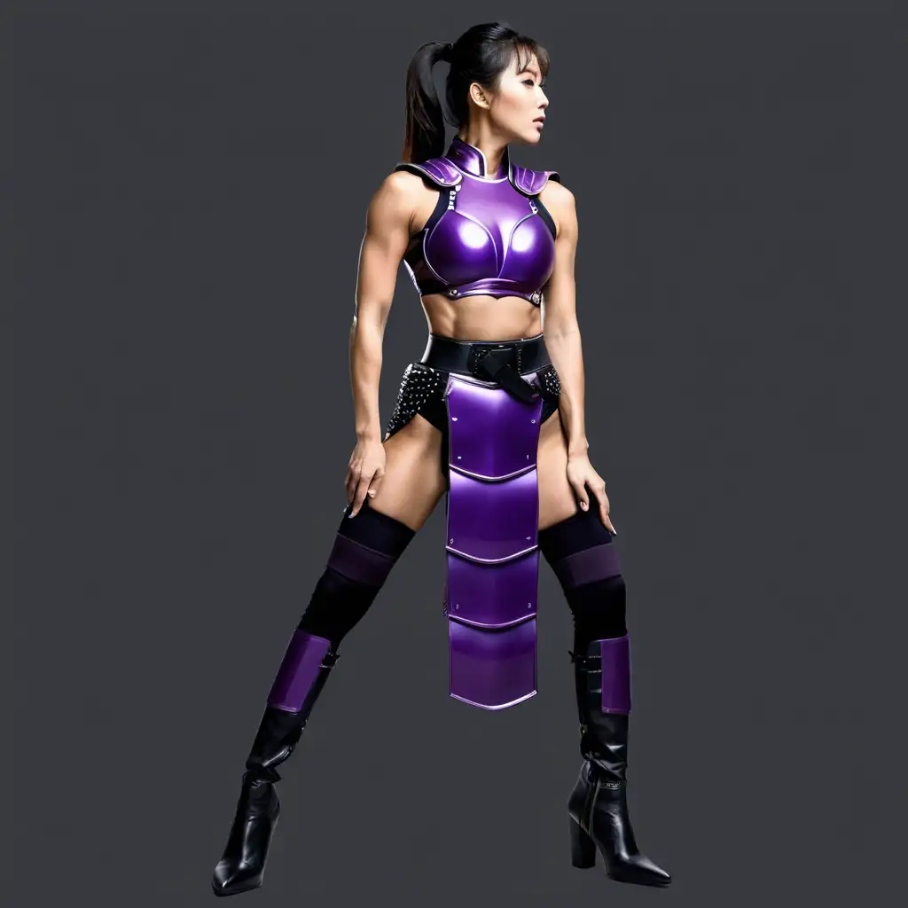 Beautiful Japanese Woman Bodybuilder in Purple Samurai Armor