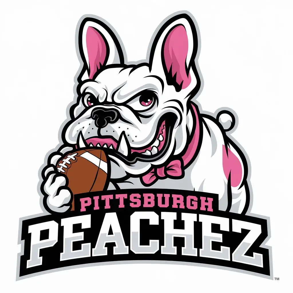 LOGO Design for Pittsburgh Peachez Fierce French Bulldog in Pink and White with Sports Theme