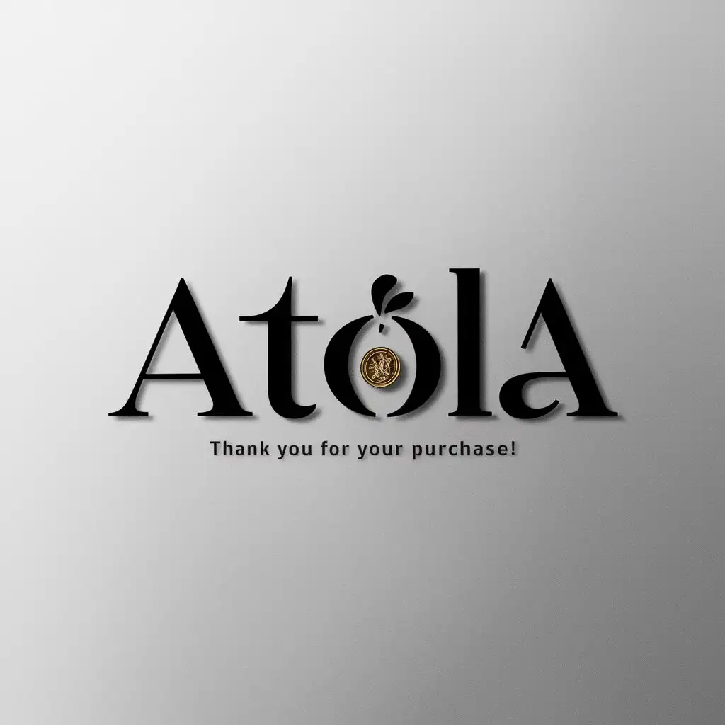 a logo design,with the text "Atola", main symbol:Atola
"Thank you for your purchase!"
Add a symbol of good luck and prosperity,Minimalistic,clear background