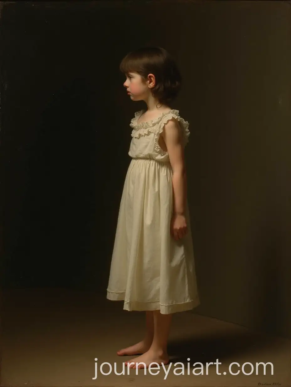 Brunette-Girl-in-SemiTransparent-Dress-Standing-Sideways-in-Caravaggio-Style-Oil-Painting