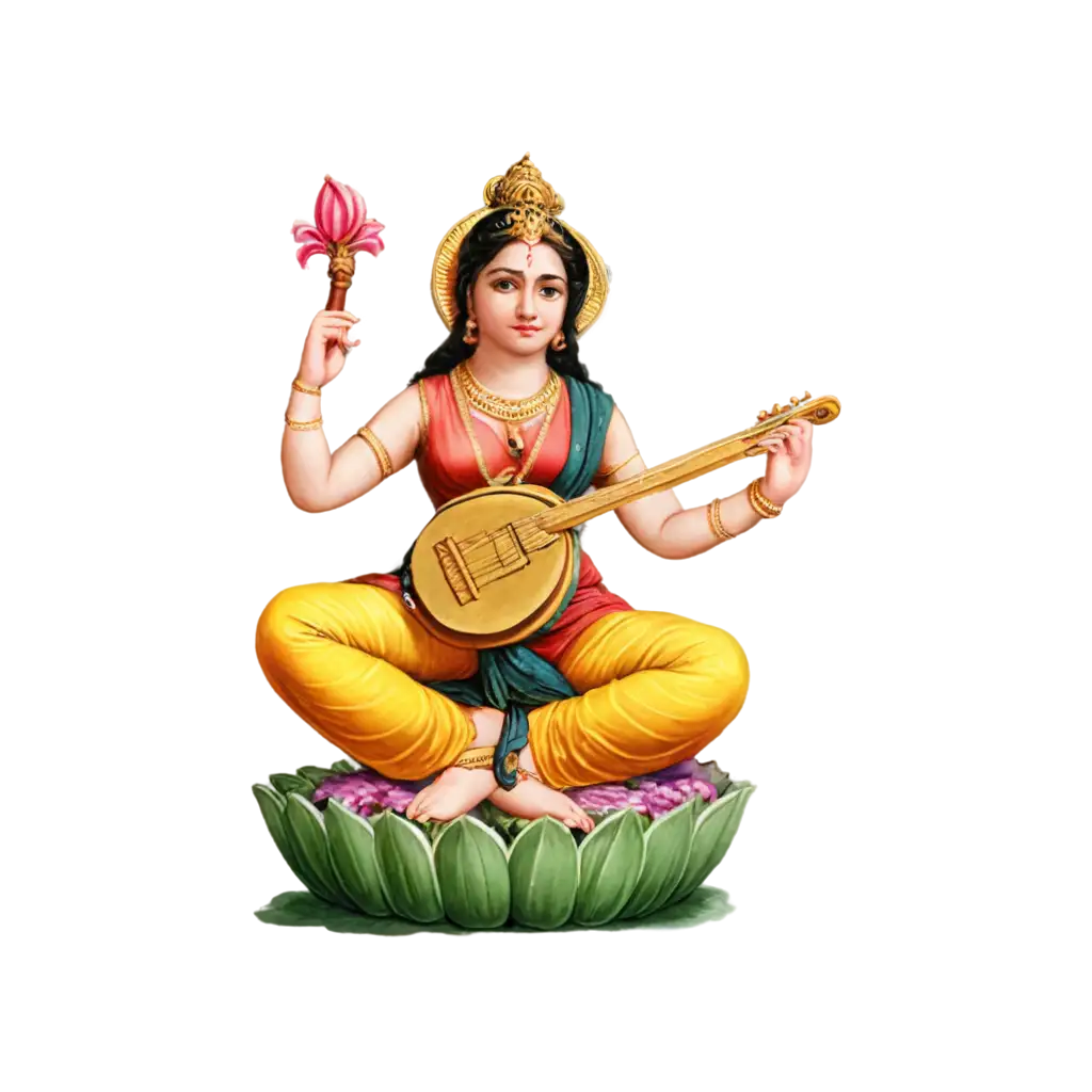 Saraswati-God-PNG-Image-High-Quality-and-Versatile-Artwork-for-Creative-Projects