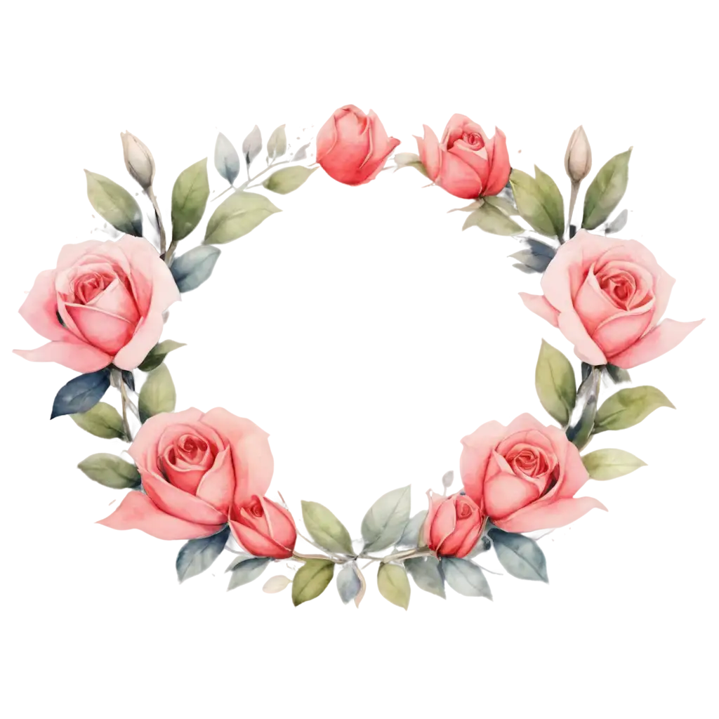 Hand-Drawn-Watercolor-Style-Roses-Wreath-PNG-Image