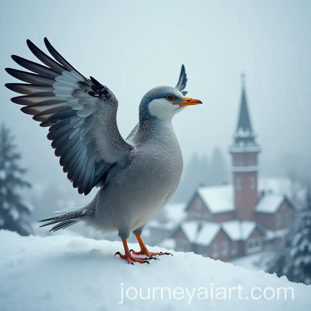 Winter-Bird-Embracing-Small-Town-Under-Snow