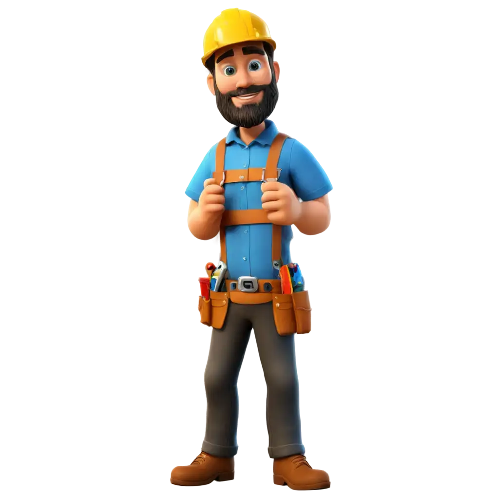 cartoon handyman, beard , tool belt