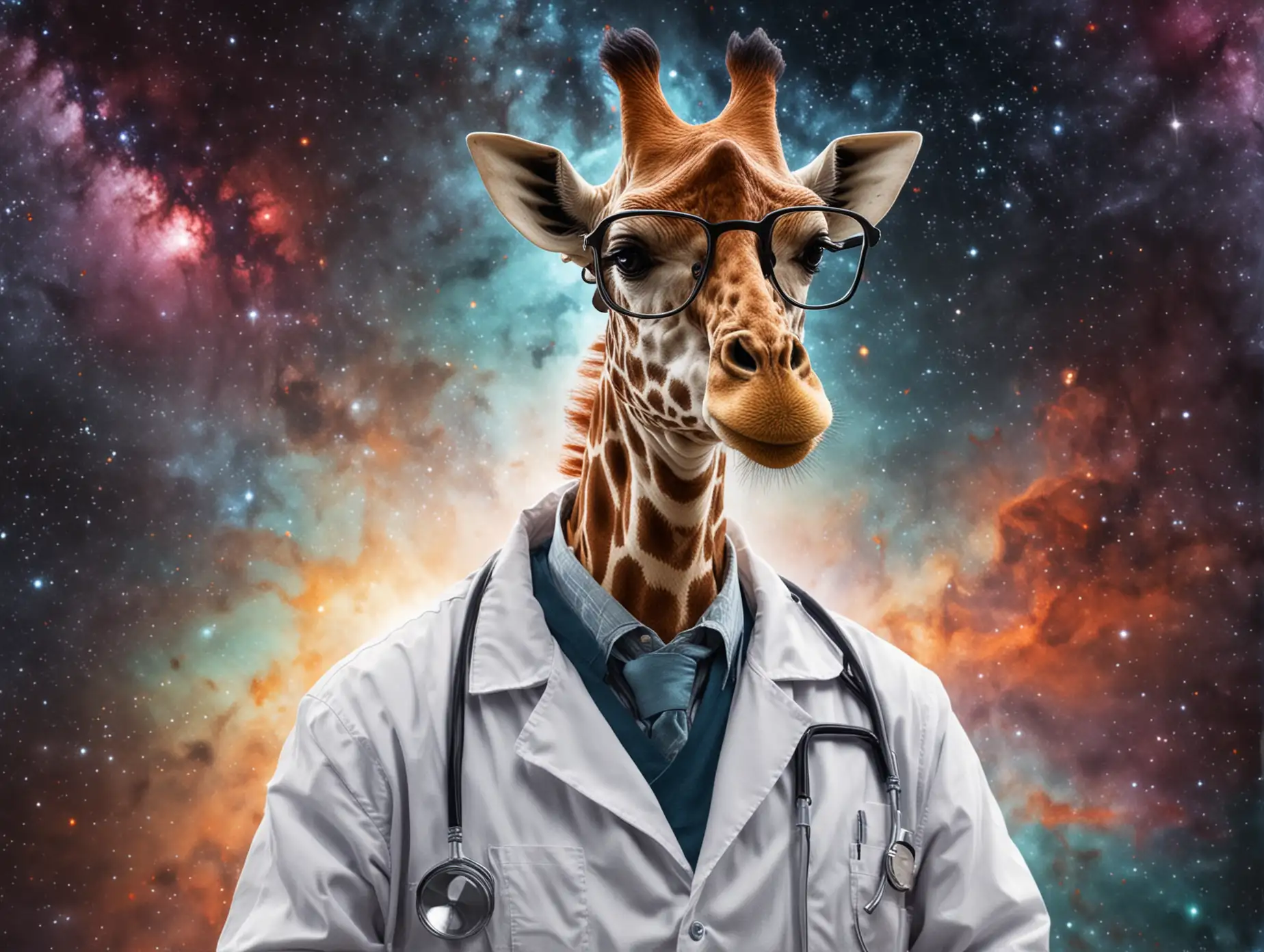 Giraffe Doctor Wearing Glasses in Space