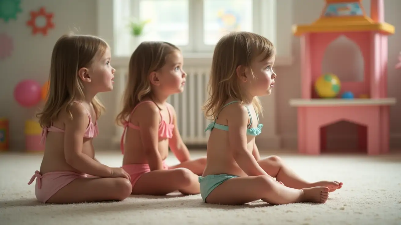 Three-Little-Girls-in-Bikinis-Playing-in-a-Colorful-Playroom