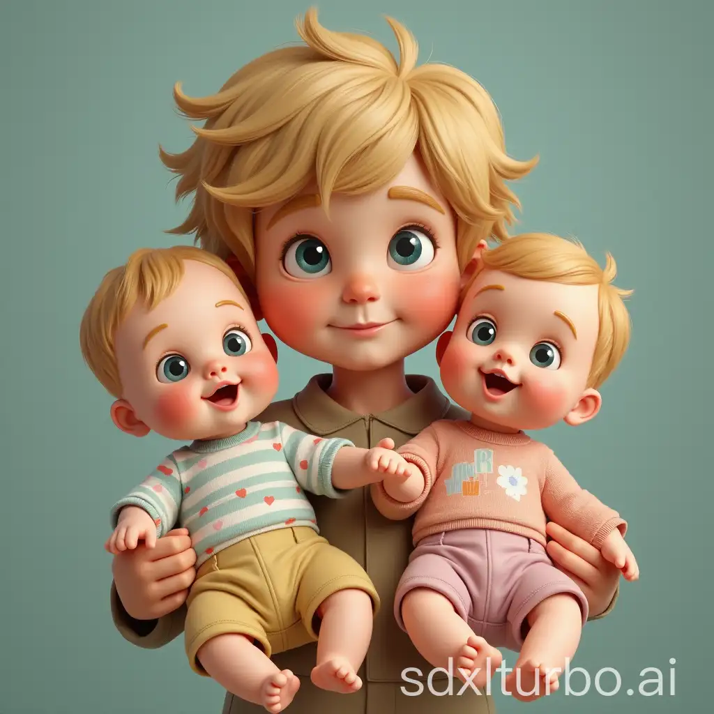 Blonde-Boy-Joyfully-Carrying-Two-Baby-Dolls