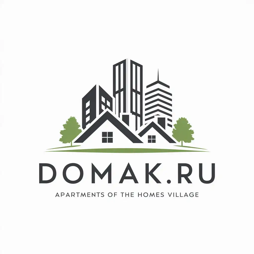 a vector logo design,with the text "domakv.ru", main symbol:apartments of the city homes skyscrapers village,Moderate,be used in Real Estate industry,clear background