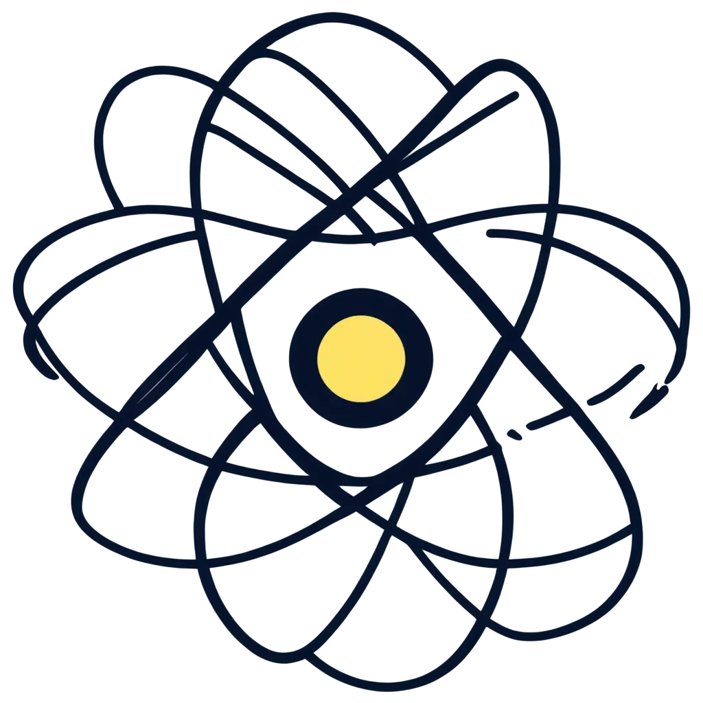 atom with Bohr model in 2D cartoon style