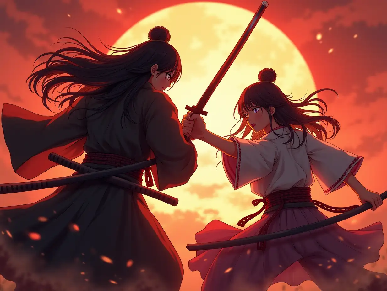 An anime style image of two samurai fighting