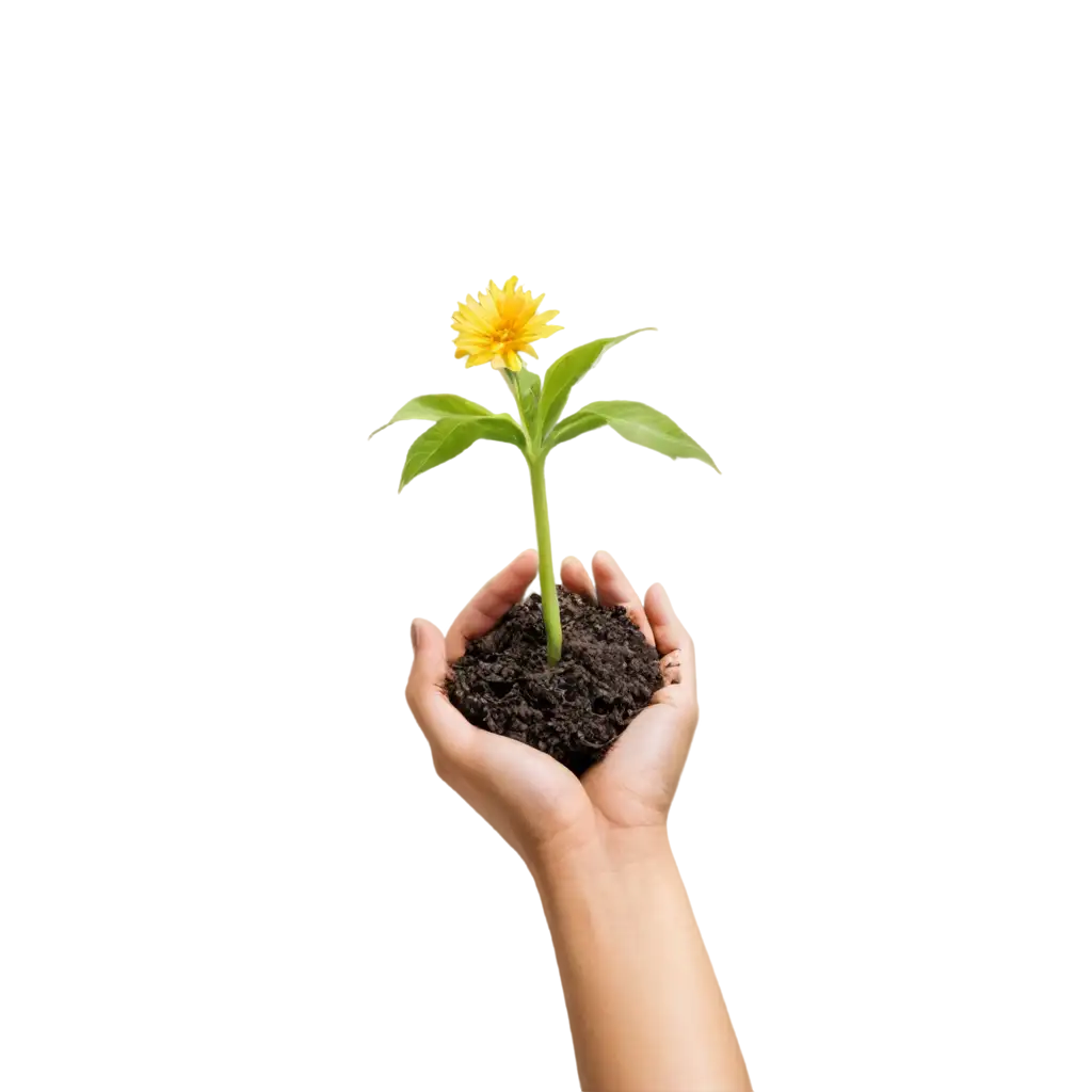 Vibrant-PNG-Image-of-a-Plant-in-Hand-with-Soil-and-Flower-for-EcoFriendly-Projects