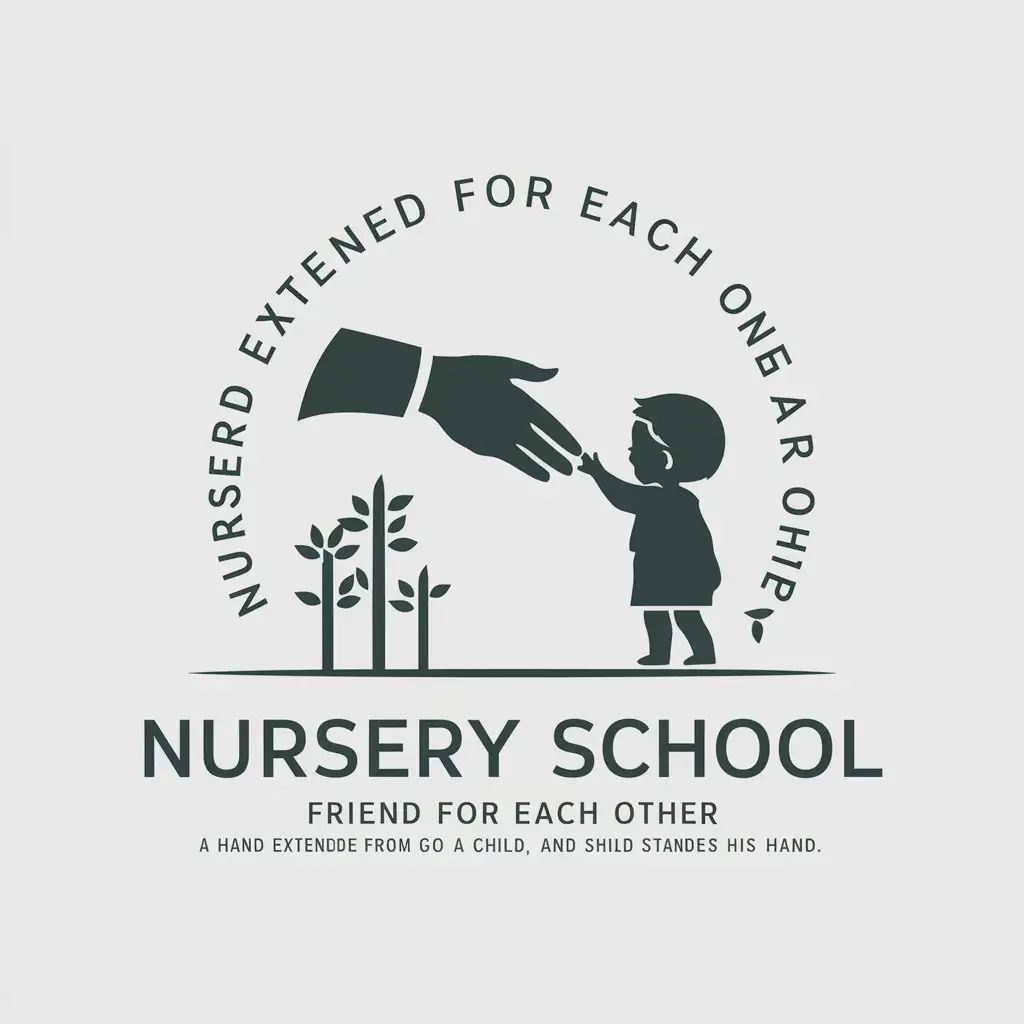 a vector logo design,with the text "Nursery school, friend for each other, a hand extended from god to a child, and a child stands and touches his hand", main symbol:Hand reached out to child,Moderate,be used in Education industry,clear background