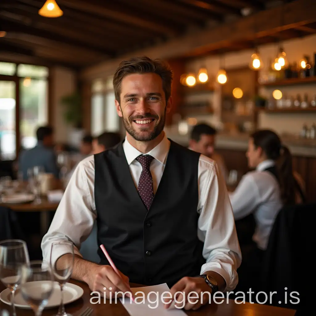 Waiter-Serving-Customers-at-a-Modern-Restaurant