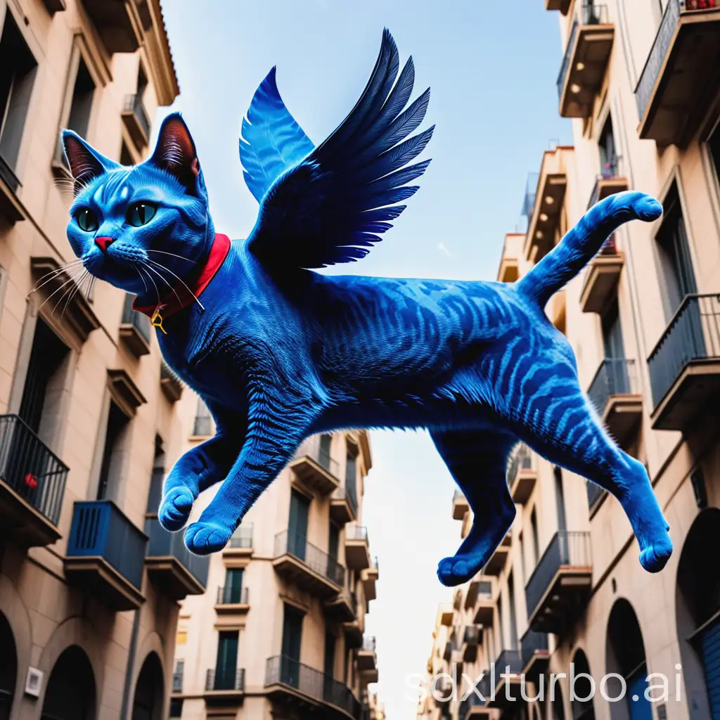 a blue cat flying barcelona