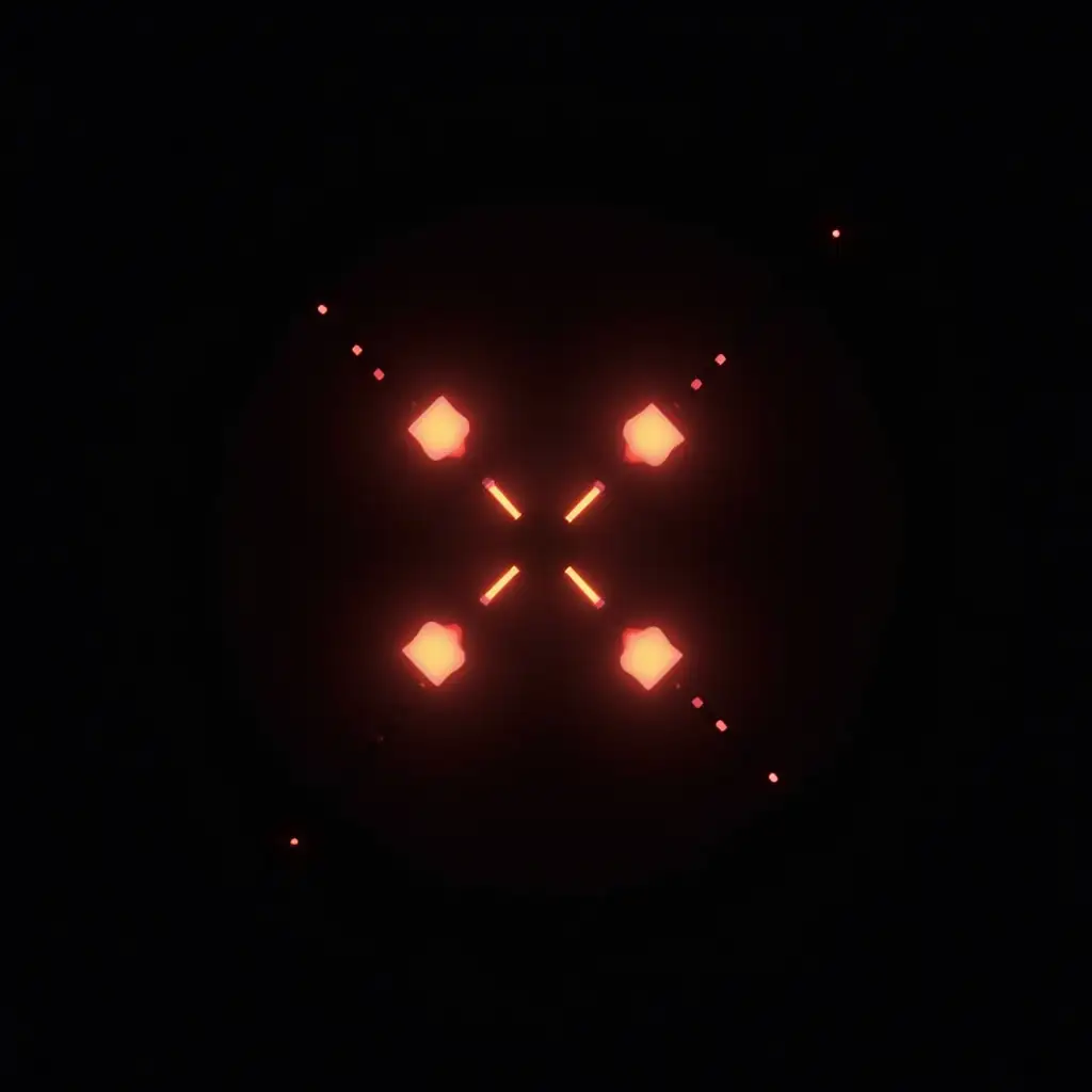 Camera-position top down view, A glowing 2d scifi enemy spaceship made up of basic shapes like square and circles, black background