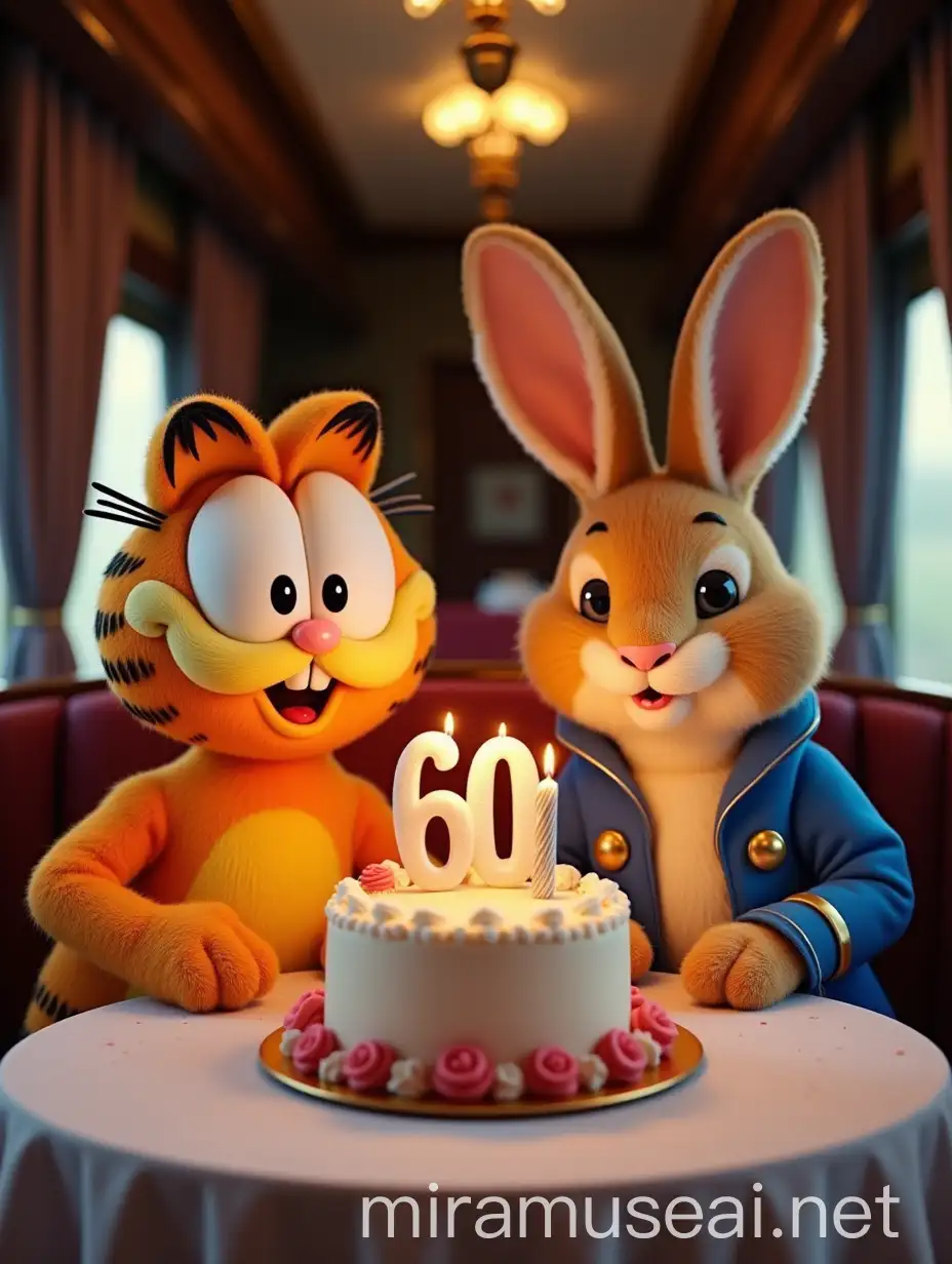 Luxurious Birthday Celebration on Train Carriage with Garfield and Peter Rabbit