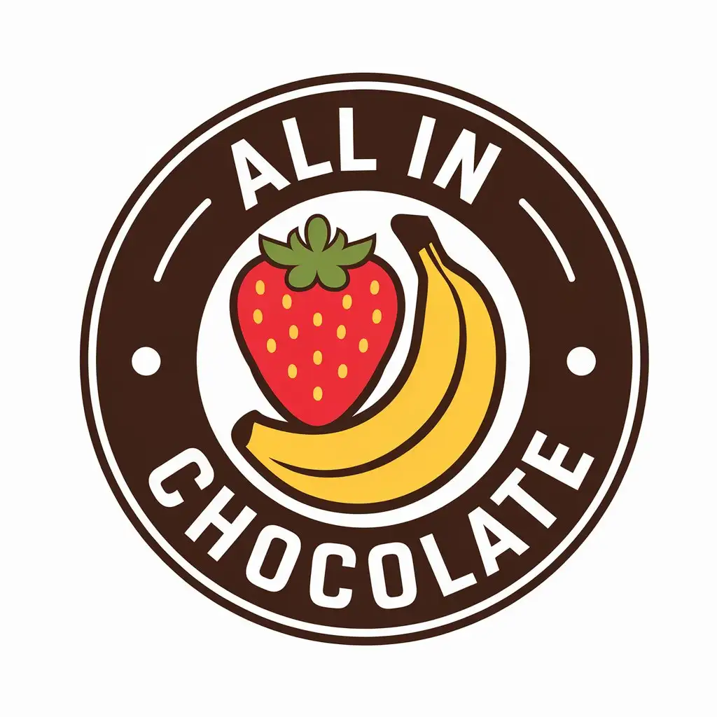 a vector logo design,with the text "All in chocolate", main symbol:Strawberry and banana,Moderate,be used in Retail industry,clear background