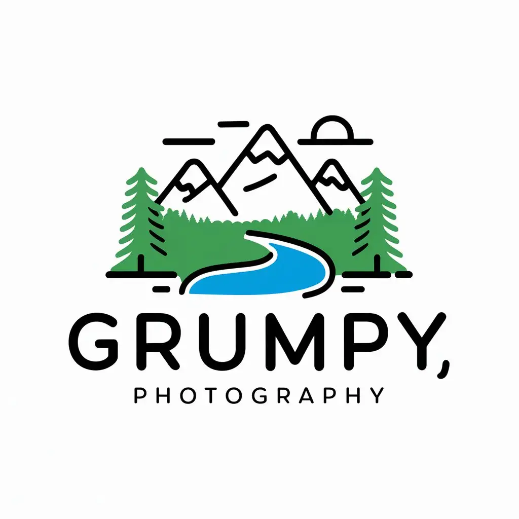 LOGO-Design-For-Grumpy-Photography-Minimalistic-Mountain-and-River-Painting-Theme