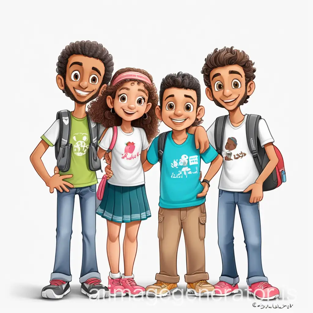 Fares-Meeting-New-Friends-Walid-and-Sarah-in-a-Cartoon-Style