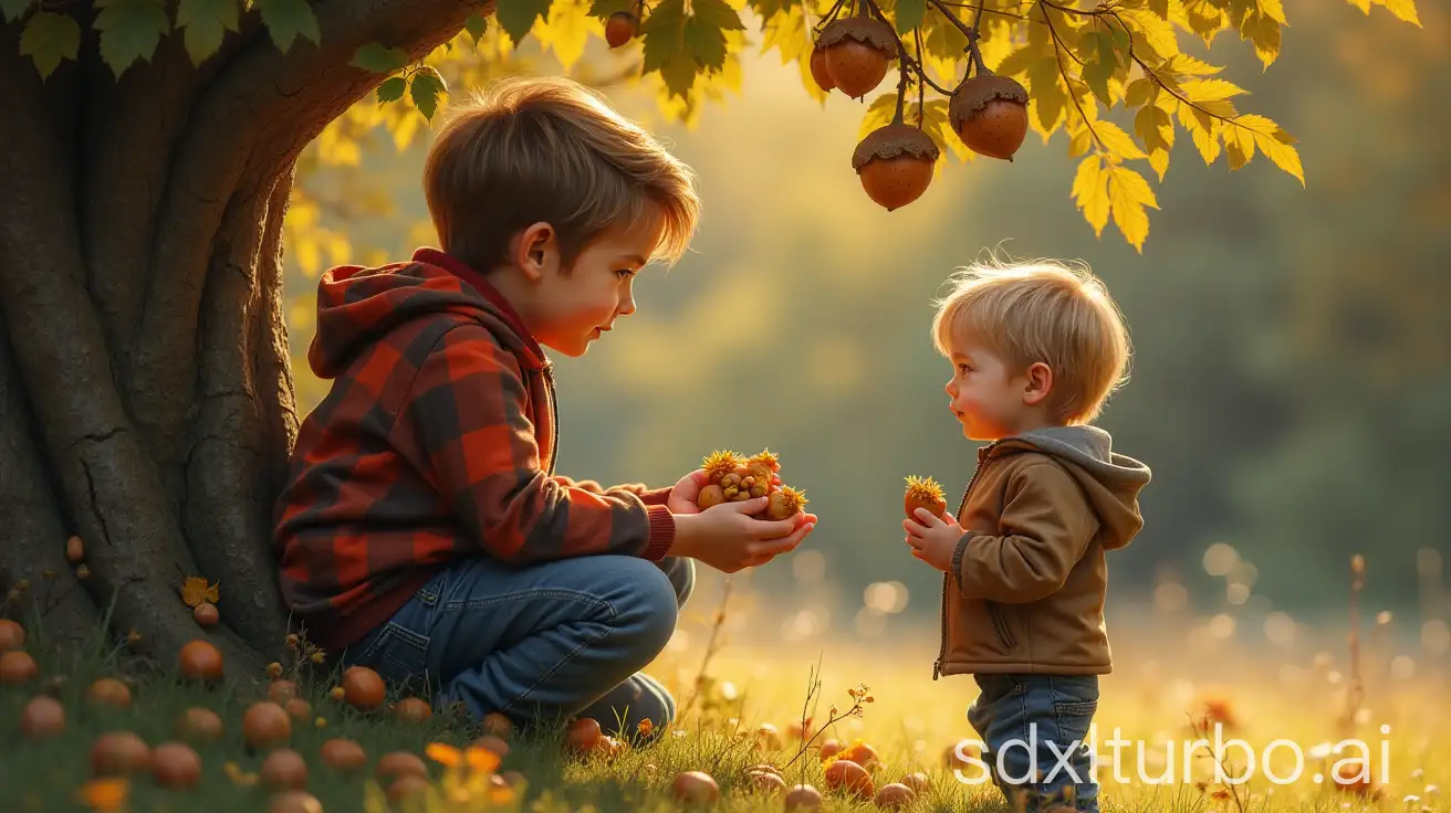 Brothers-Gathering-Hazelnuts-from-a-Tree