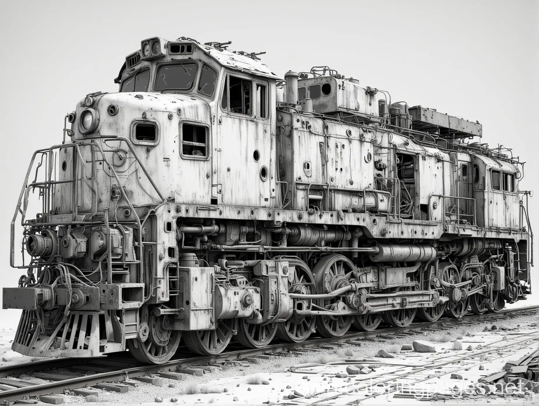 Post-Apocalyptic-Abandoned-Electric-Locomotive-Coloring-Page