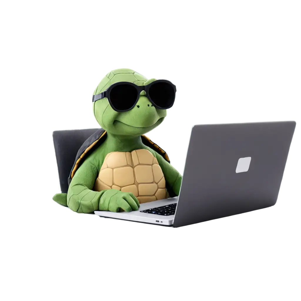 Office-Turtle-in-a-Costume-Behind-a-Laptop-PNG-Image-Perfect-for-Fun-Office-WorkRelated-Designs