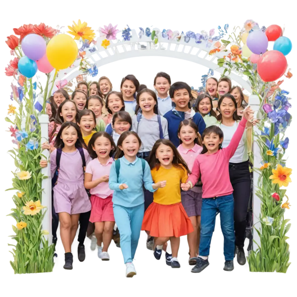 Vibrant-PNG-Image-of-School-Opening-Day-with-Teachers-Students-and-Blooming-Flowers