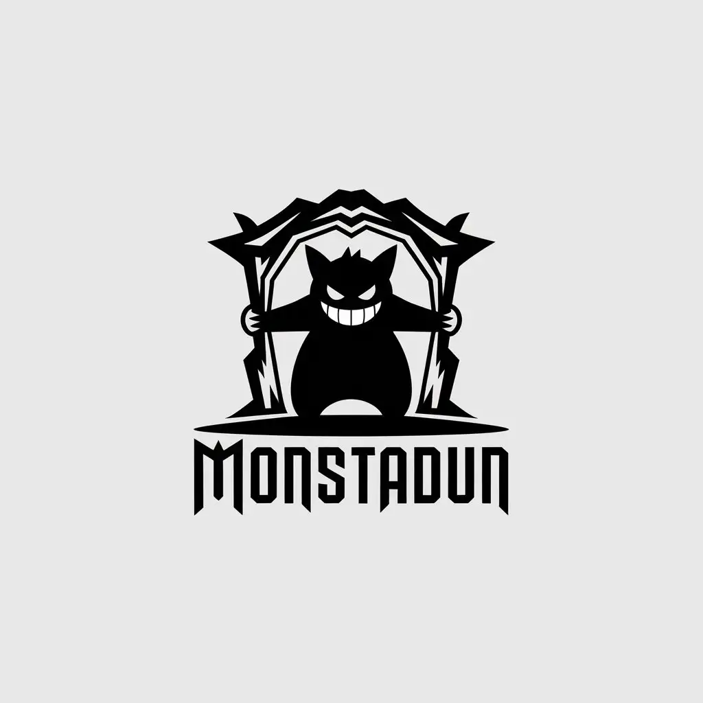 LOGO Design for Monstadun Minimalistic Gengar Holding Dungeon Entrance