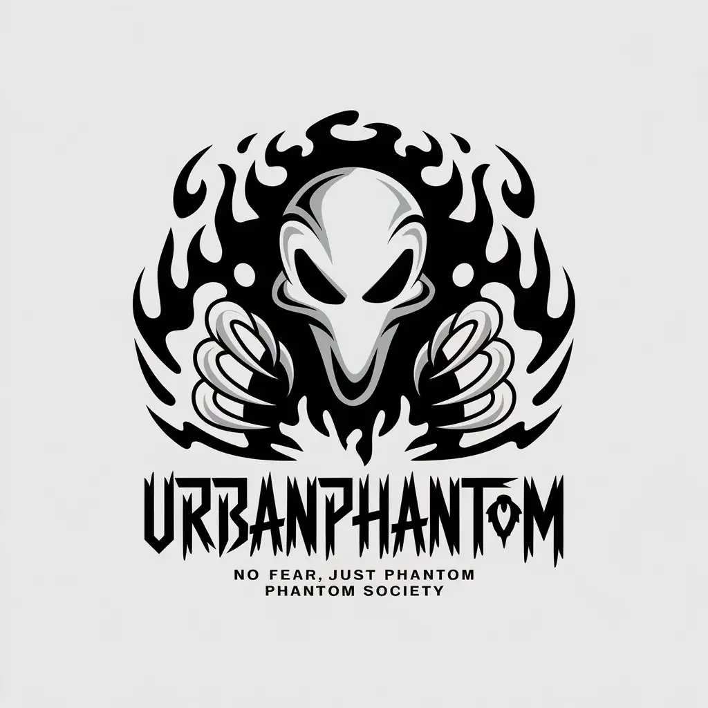 LOGO Design for UrbanPhantom Ghost Mask Smoke with Gothic Graffiti Text