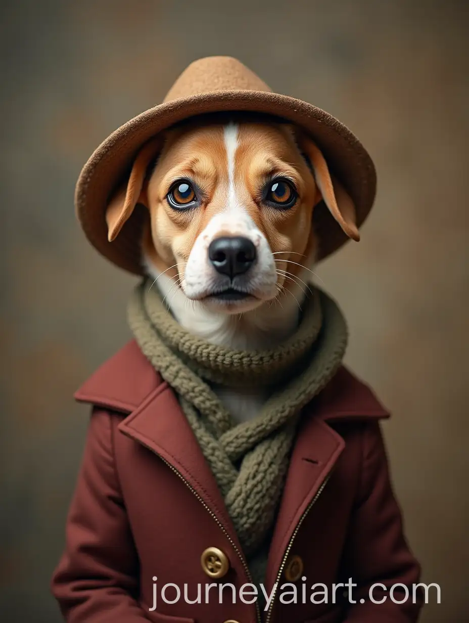 Curious-Gentle-Dog-in-Old-Fashioned-Clothing-with-Vintage-Charm