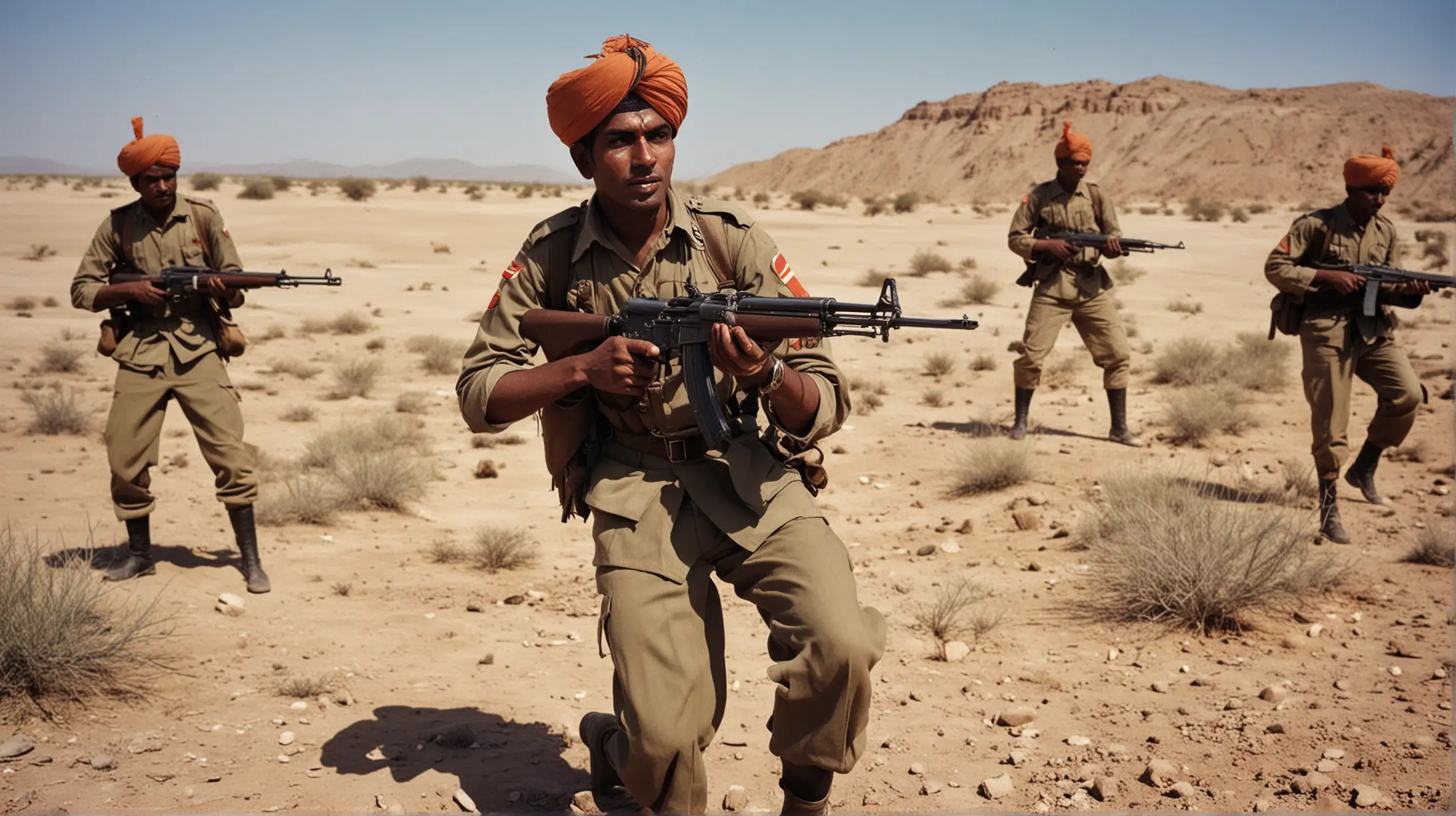 1965 War Era DarkSkinned Hindu Indian Soldiers in Combat