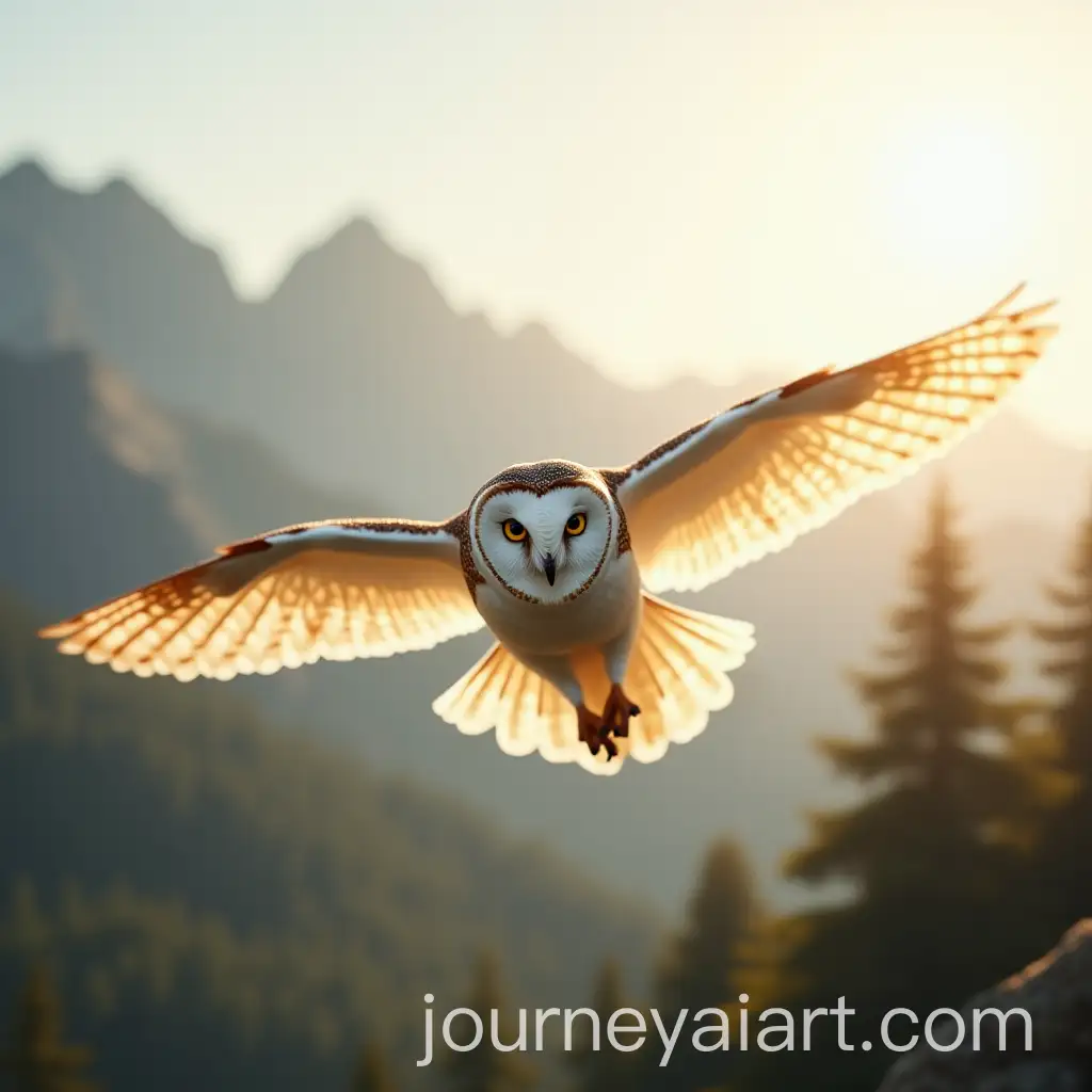 Majestic-Owl-in-Flight-Against-a-Mountain-Sunrise