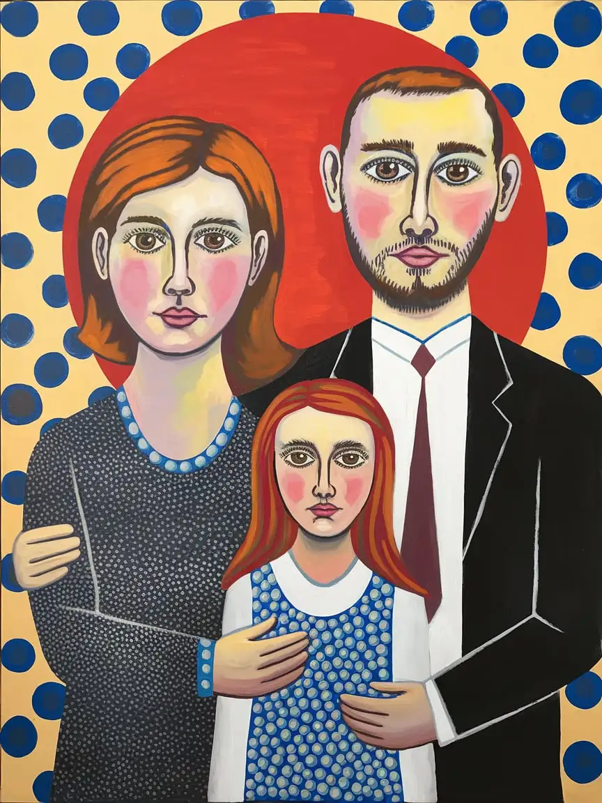 Vibrant-Family-Portrait-Featuring-RedHaired-Daughter-in-Unique-Artistic-Style