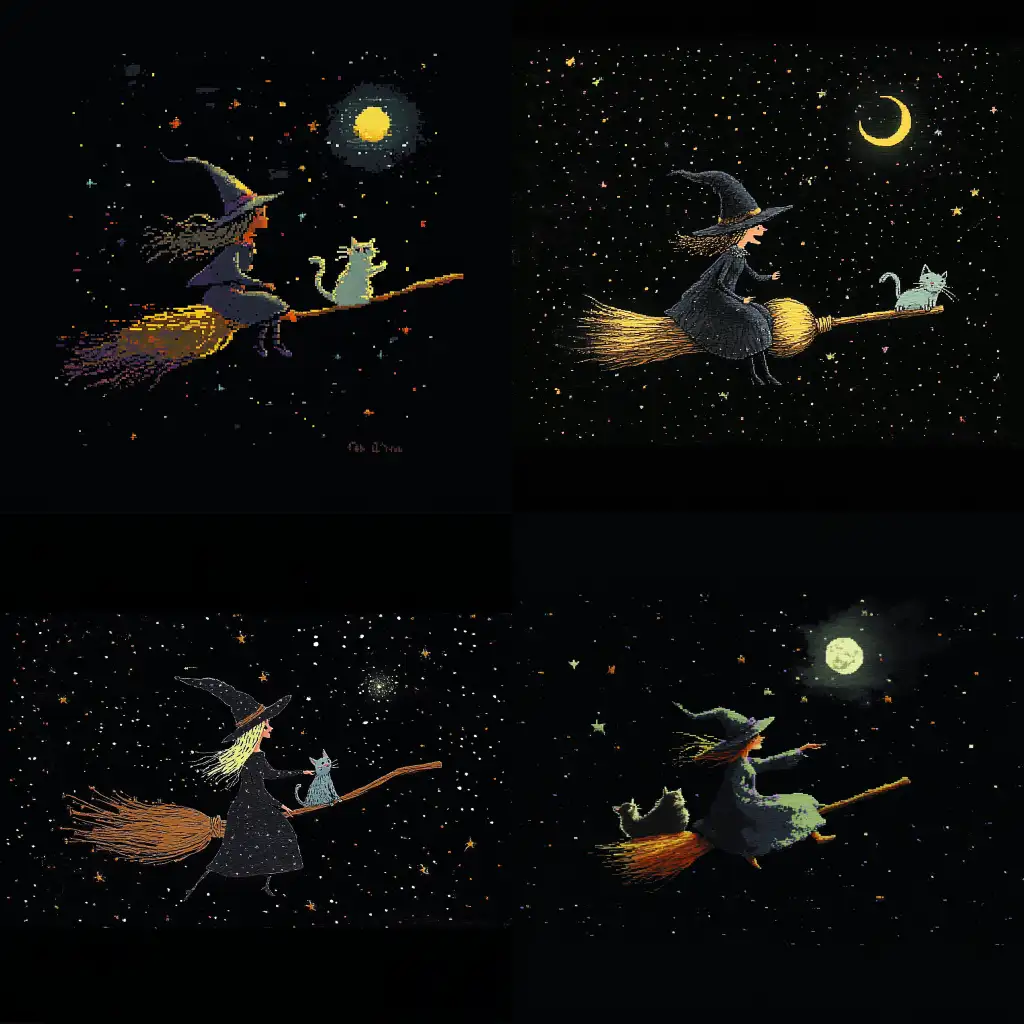 Witch-and-Cat-Flying-on-a-Magic-Broom-in-a-Starry-Sky