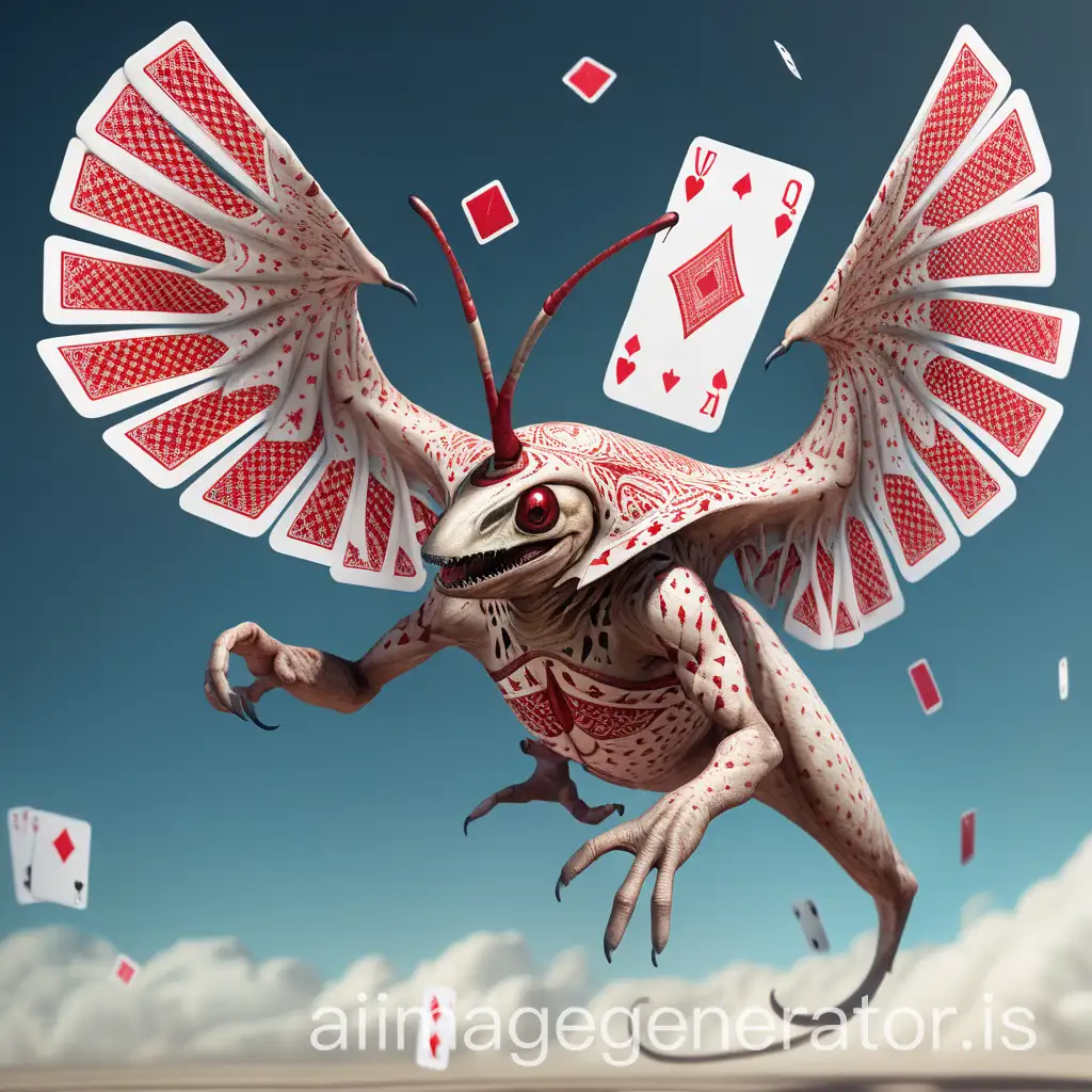 A flying creature whose skin is covered in playing cards