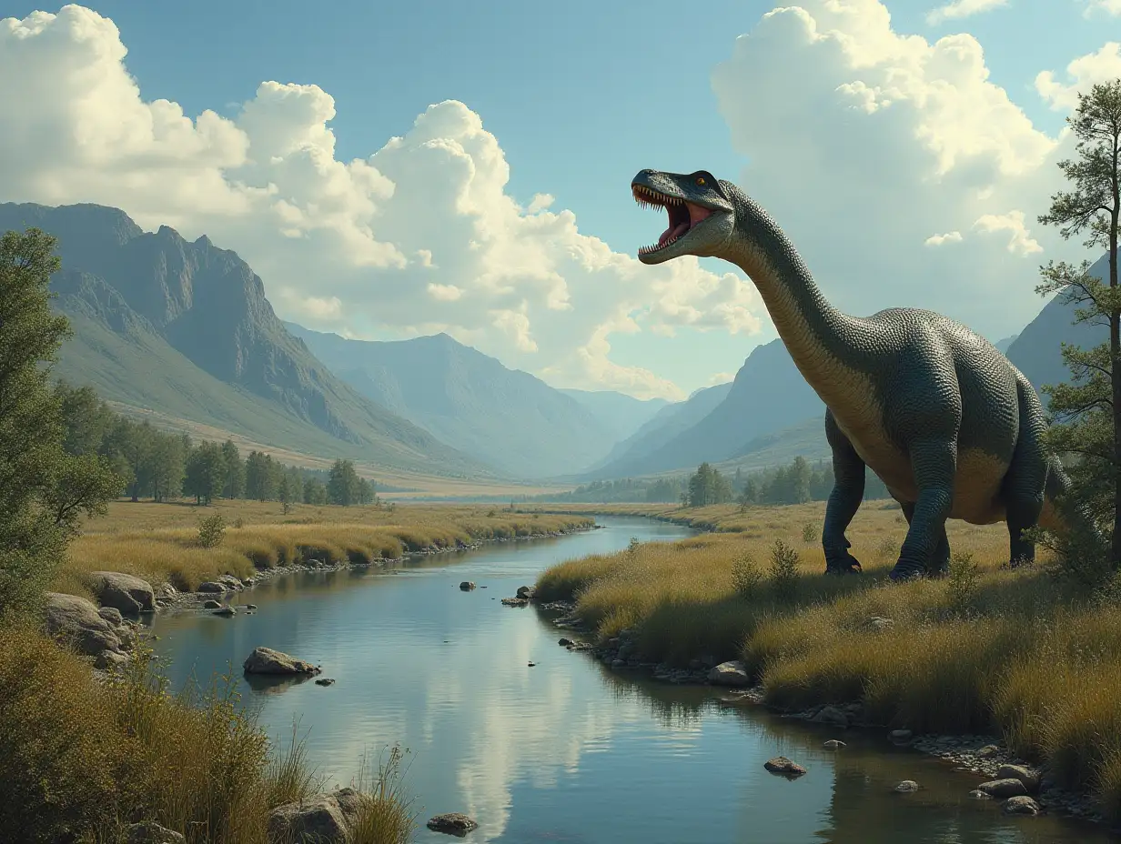 Large Wield-Field with a river, spinosaurus,giant snake photo portrait