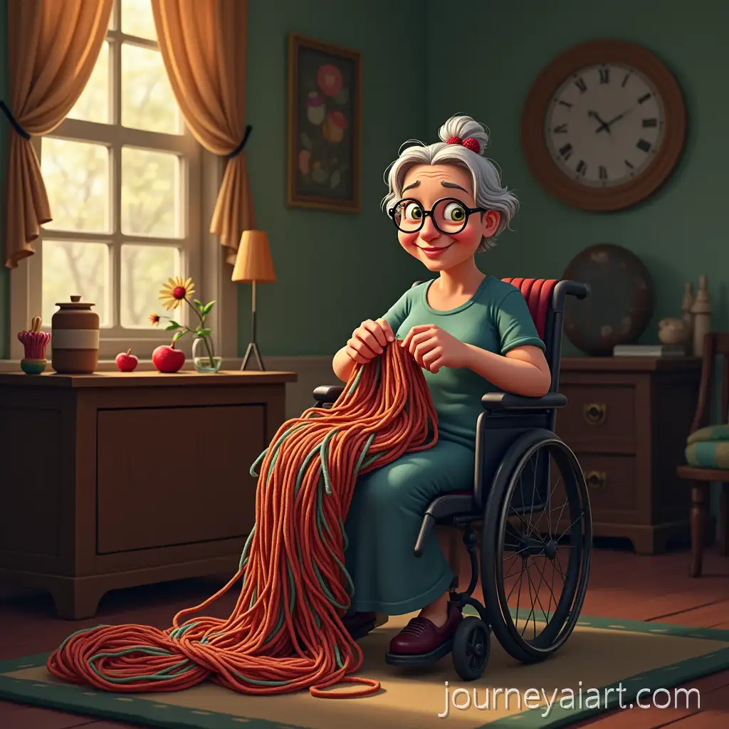 Cartoonish-Elderly-Woman-Knitting-in-Cozy-Dimly-Lit-Room