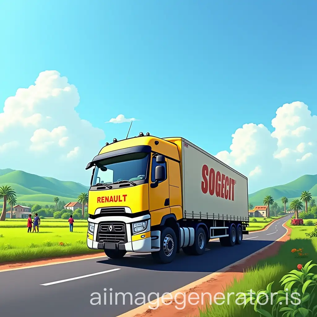 Vivid-Renault-Truck-in-Ivorian-Landscape-with-SOGECIT-Logo