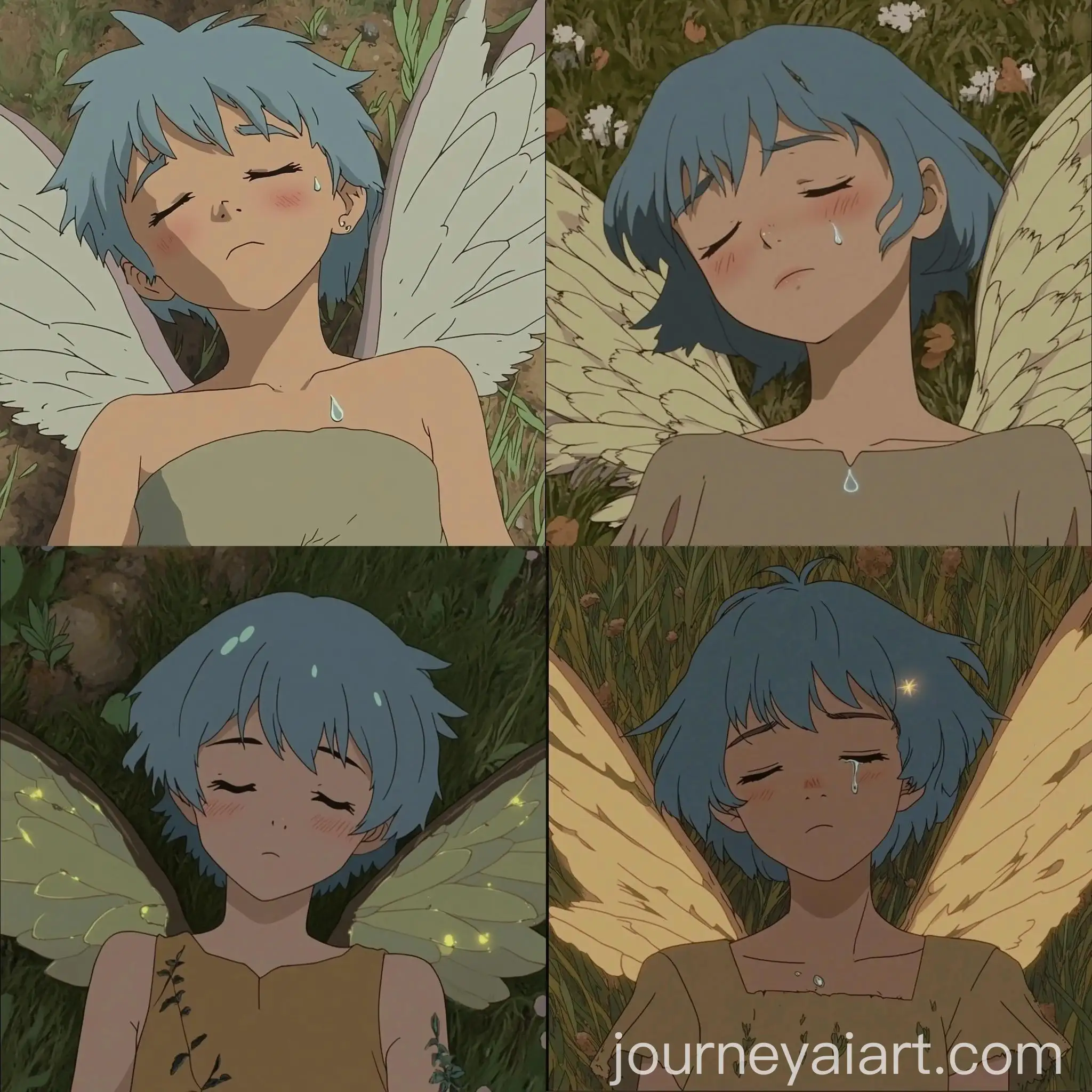 CloseUp-of-a-Deceased-Pixie-with-Blue-Hair-and-Smashed-Glowing-Wings